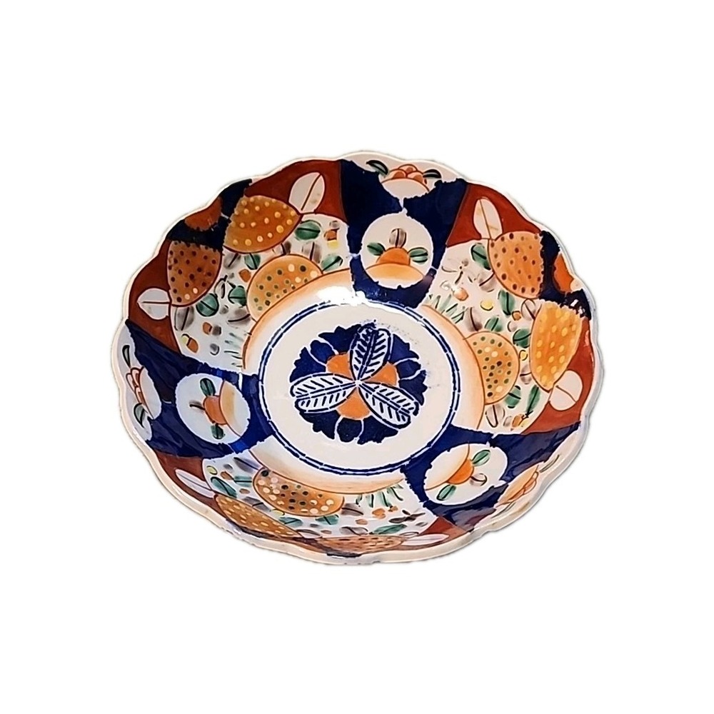 Antique 1860s-1890s Japanese Imari Bowl, Scalloped Edge Hand Painted